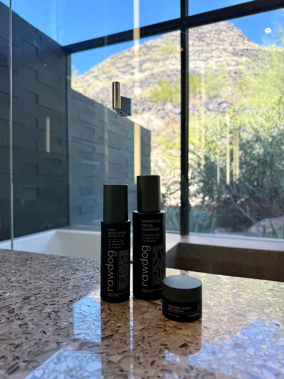 RAWDOG Core Set with cleanser, moisturizer, and caffeine eye cream